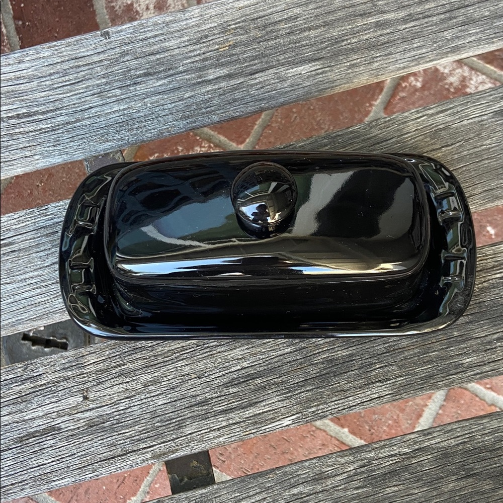 Longaberger Black Woven Traditions Butter Dish with Lid
